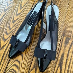 Vintage Stuart Weitzman Pointed Toe Black Sexy Satin Slingbacks Pumps Size 7.5